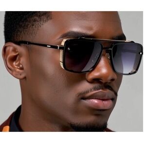 Square Sunglasses Designer Style Gold Accent‎ Oversized Fashion Shades UV400 New